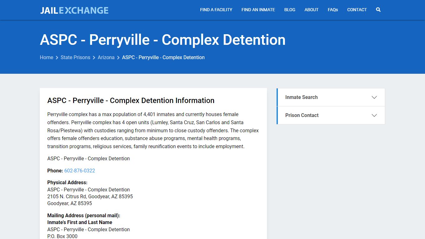 ASPC - Perryville - Complex Detention Inmate Search, AZ - Jail Exchange